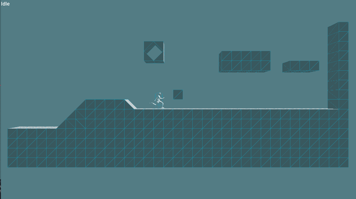 A screenshot of the prototype at the moment. it has a little level with some obstacles and the player centered on the screen.